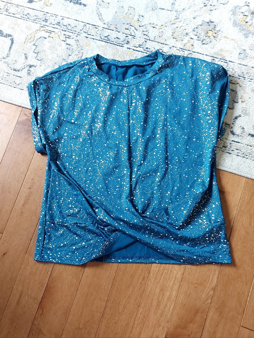 Blue Metallic Speckle Short Sleeve Top